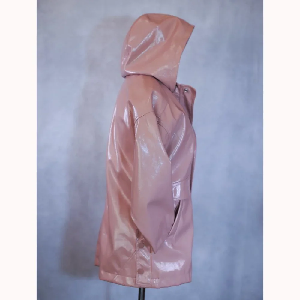 ZARA Girls Hooded Rubberized Pink Spring Raincoat Size 10 NWOT
